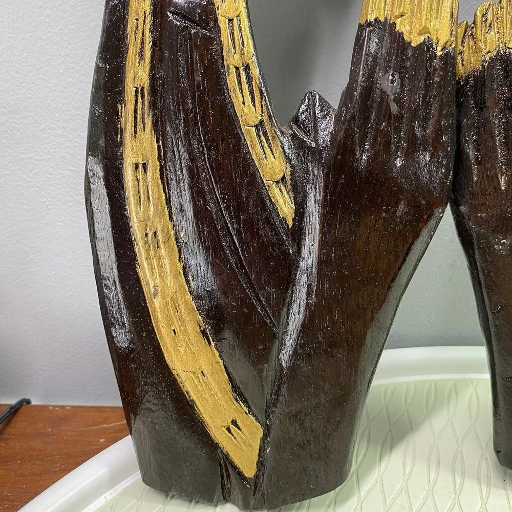 Vintage African Wooden Wall Art. Carved&Painted Teak/Ebony Wood Praying Hand 15